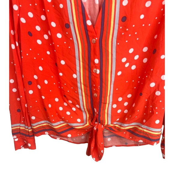 Anthropologie Maeve Elan Scarf Orange Polka Dot Long-Sleeve Button-Down Blouse 2 - Picture 13 of 16